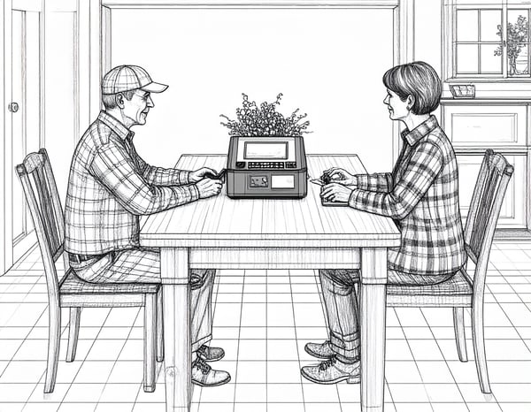 Firefly_A check scanner on a dining room table in the style of blueprints in black and white  829676